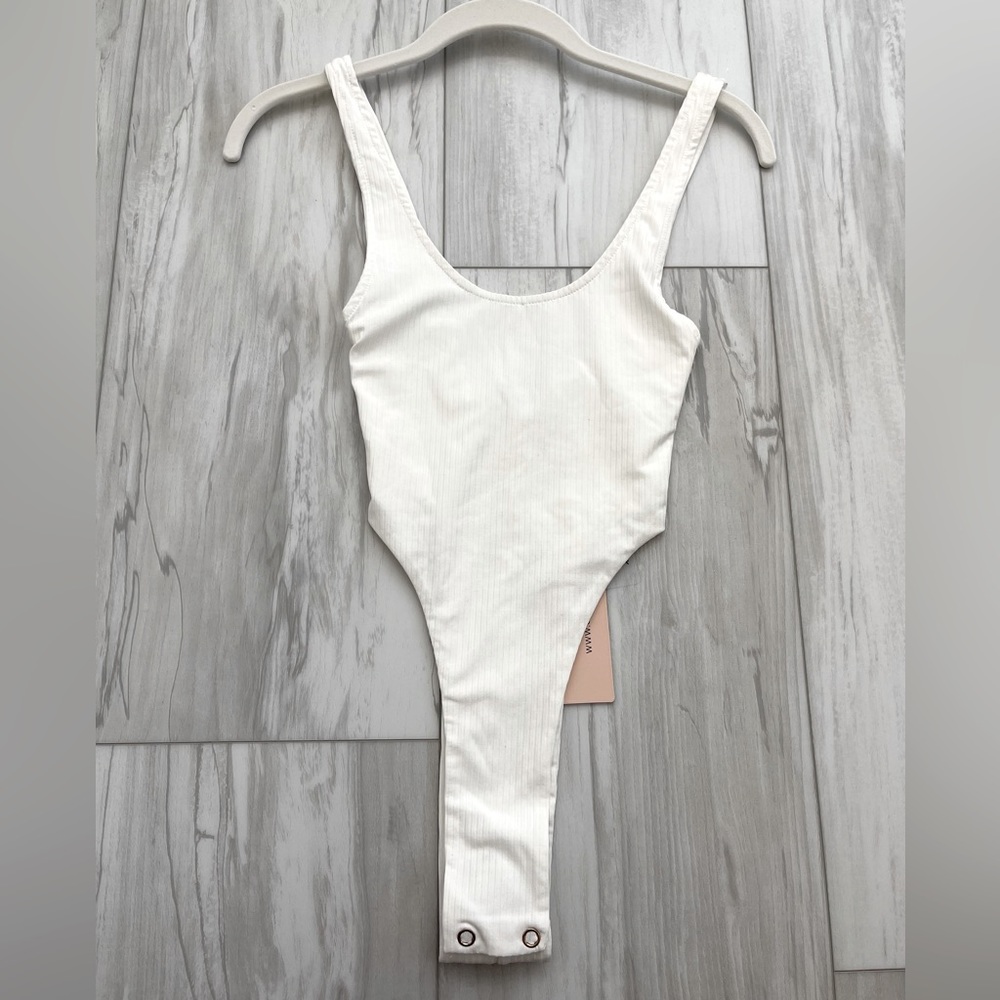OH POLLY Rock Your Body Ribbed Bodysuit size UK 4 White XXS